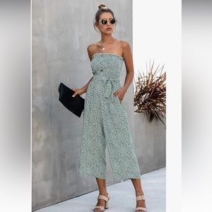 Green and white floral romper
